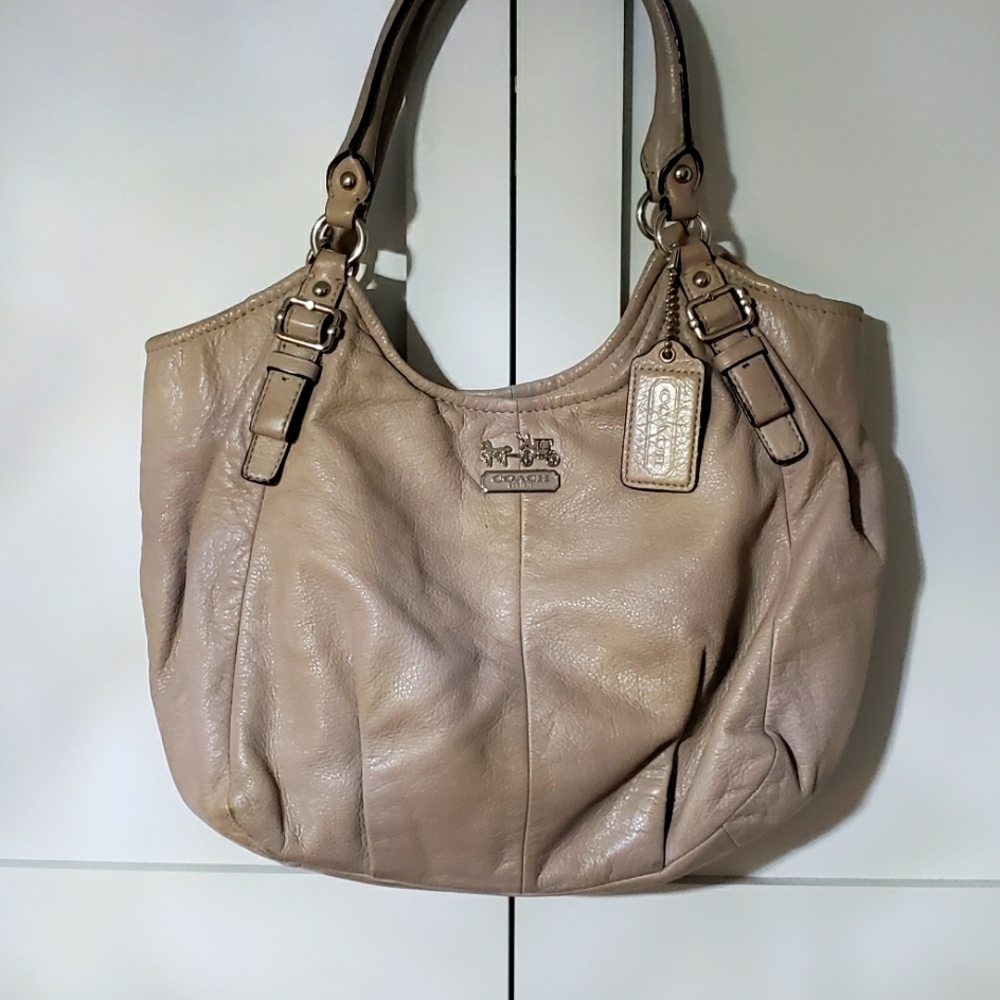 COACH grey/taupe leather bag